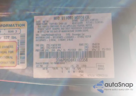 2019 Ford Fusion Se from USA, damaged, VIN 3FA6P0HD6KR102358